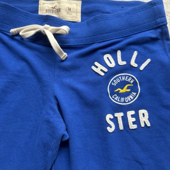 Y2K Hollister Blue Sweatpants Size M Logo Flare Leg Wide Leg Preppy Loungewear - Picture 2 of 10